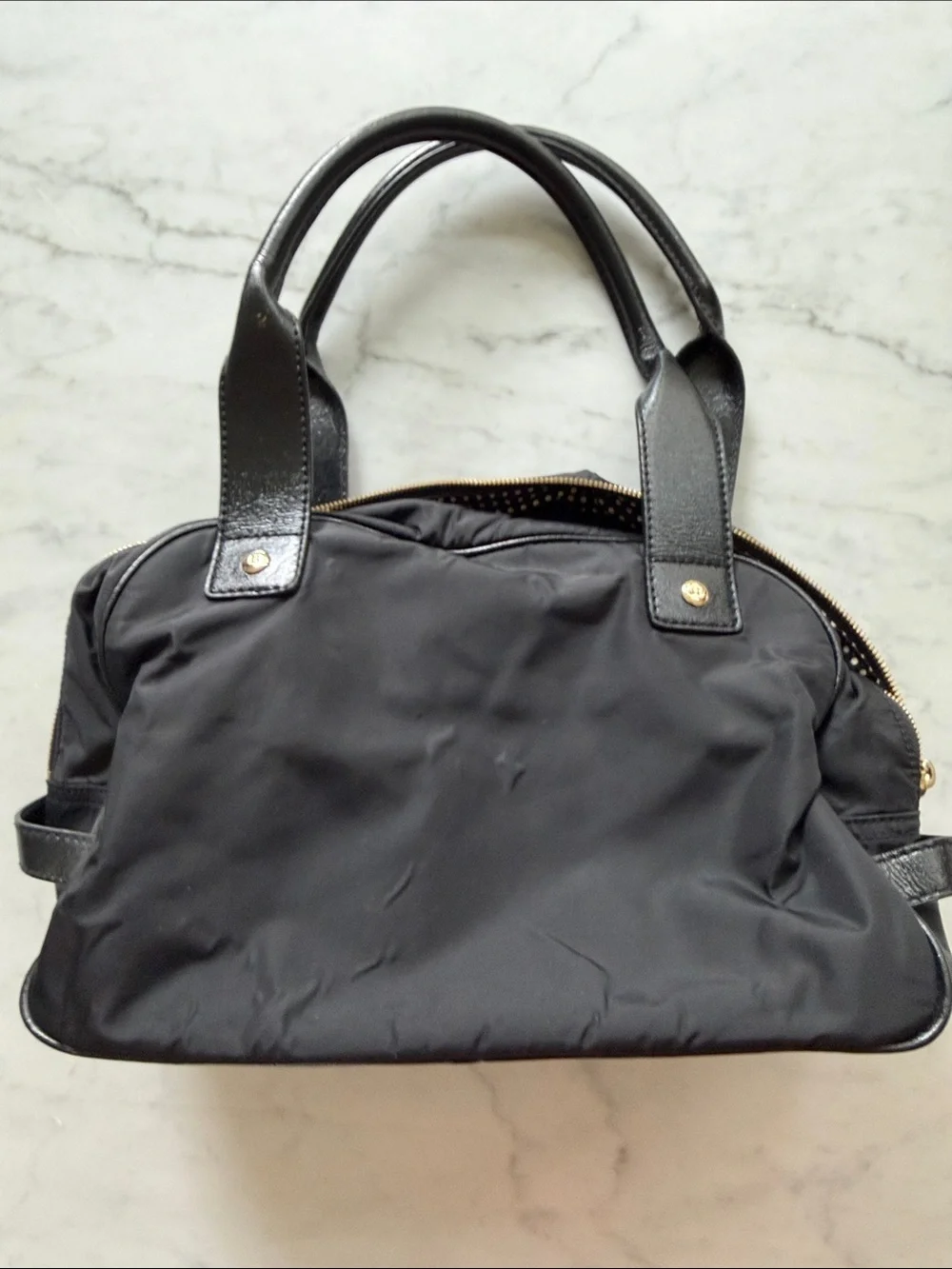 kate spade Black microfiber and leather Bag with Blue and Green Stripe